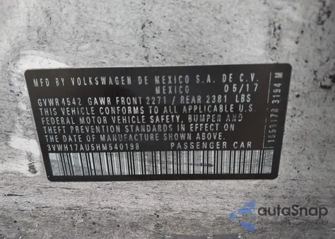 2017 Volkswagen Golf Alltrack Tsi S/Tsi Se/Tsi Sel из США, поврежденный, VIN 3VWH17AU5HM540198